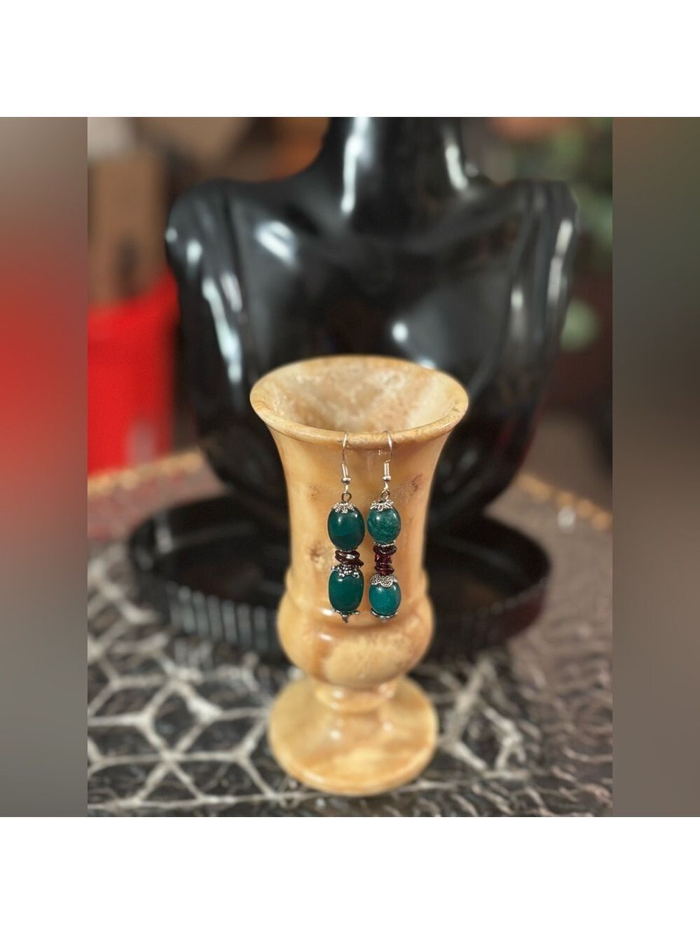 NWT Artisan Emerald & Garnet Dangle Earrings • In Bloom Collection • 925 Hooks - Picture 5 of 10